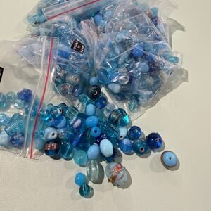 Bead mix, 5 Bags, Lampworked Glass, Turquoise Blue Fancy Beads, 7x4mm-14x11mm